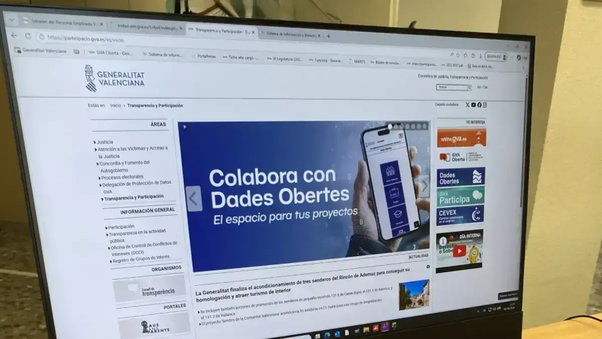 El Portal de Dades Obertes de la Generalitat duplica la seua activitat des de 2023 Pantalla o portal digital de dades obertes de la Generalitat amb informació i accés a l’espai ‘Colabora’.