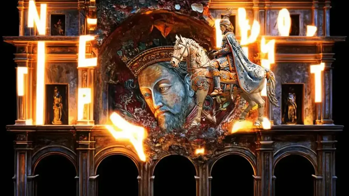 Videomapping projectat sobre la façana de l’Ajuntament de Castelló de la Plana.