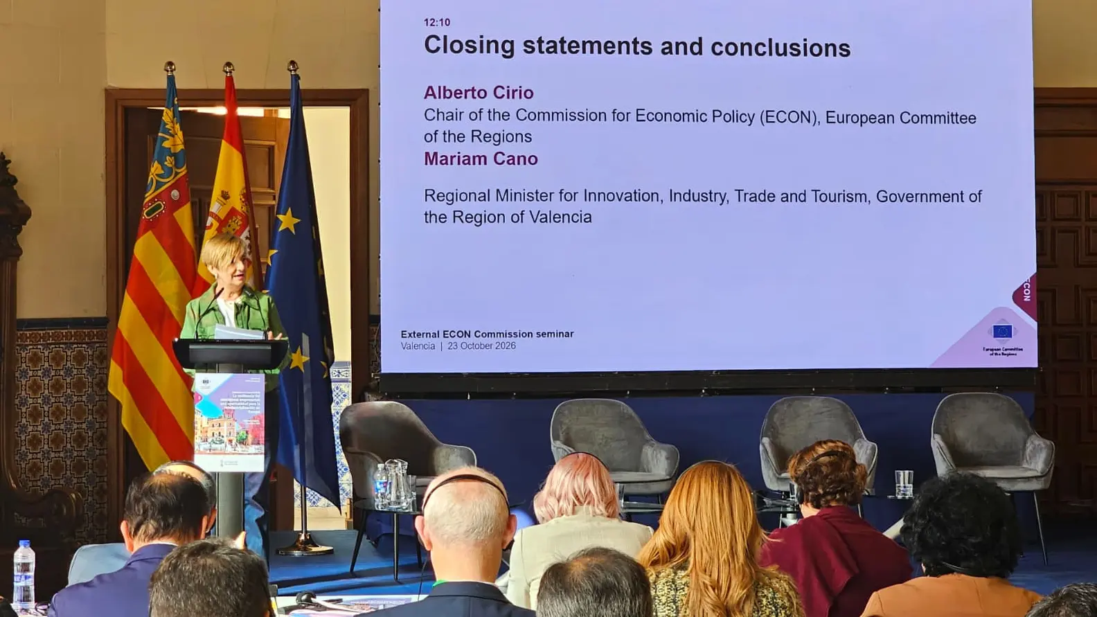 Marián Cano durante su defensa de un papel más activo de las regiones en la política industrial europea.